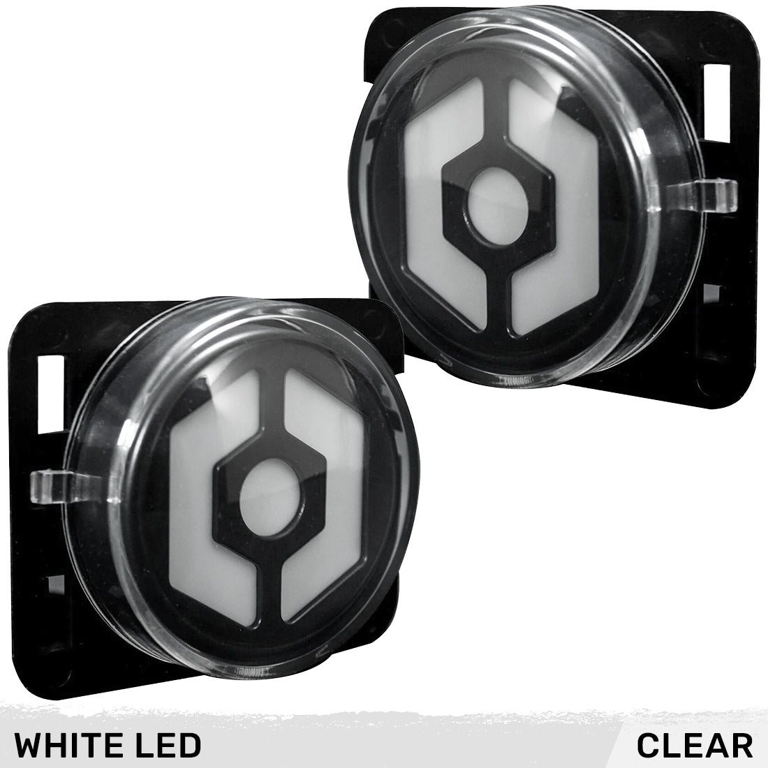 Jeep 07-18 JK Wrangler Round Front Fender Lenses with White Hexagon-Shaped OLED Design Located on Front Side Fender - Clear Lens - Image 2