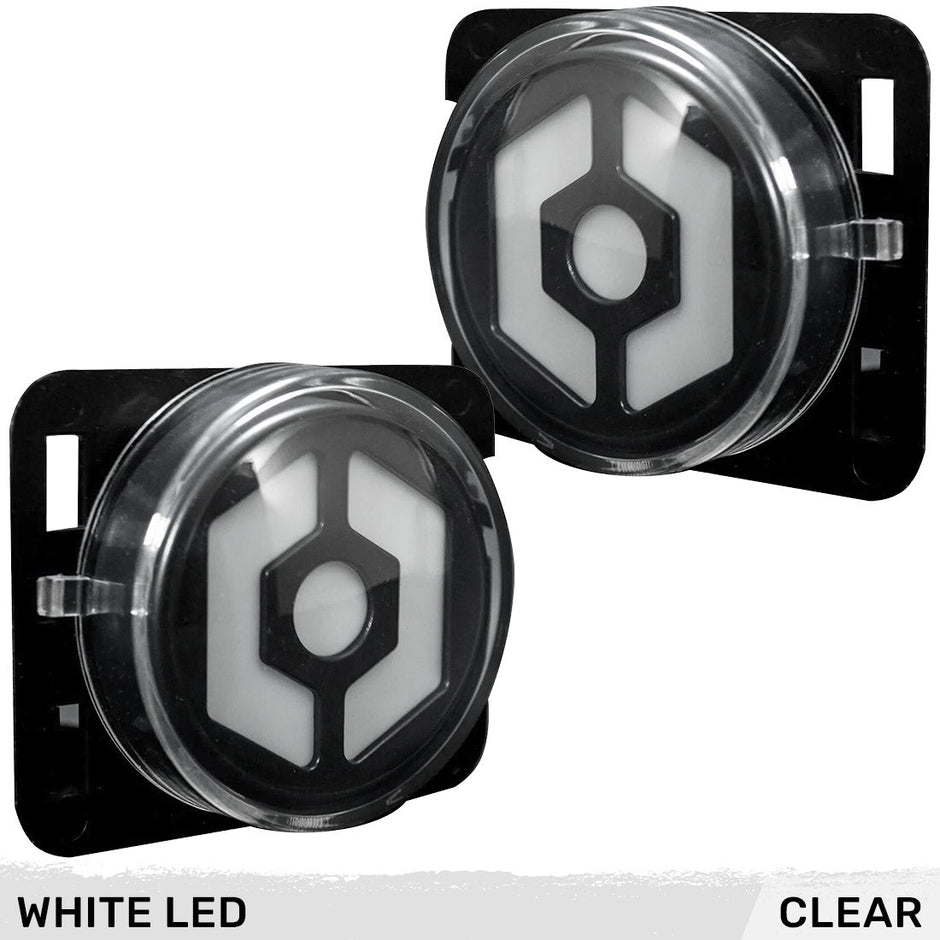Jeep 07-18 JK Wrangler Round Front Fender Lenses with White Hexagon-Shaped OLED Design Located on Front Side Fender - Clear Lens - Image 2