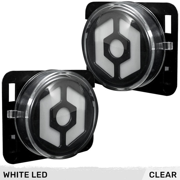 Jeep 07-18 JK Wrangler Round Front Fender Lenses with White Hexagon-Shaped OLED Design Located on Front Side Fender - Clear Lens - Image 2