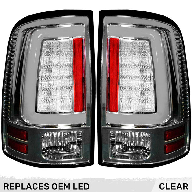 Dodge 13-18 RAM 1500/2500/3500 OLED TAIL LIGHTS (Replaces Factory OEM LED Tail Lights ONLY) - Clear Lens - Image 2