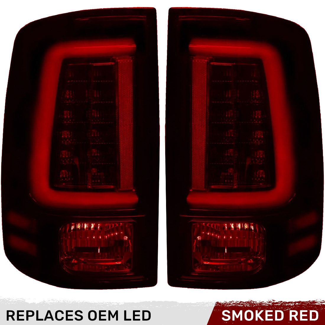 Dodge 13-18 RAM 1500/2500/3500 OLED TAIL LIGHTS (Replaces Factory OEM LED Tail Lights ONLY) - Dark Red Smoked Lens