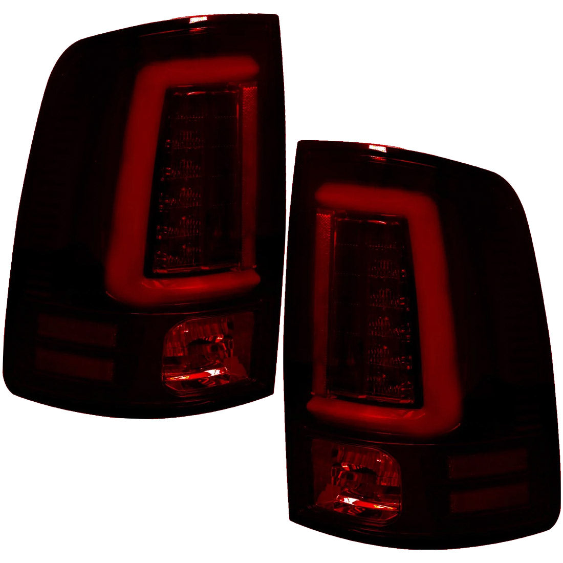 Dodge 13-18 RAM 1500/2500/3500 OLED TAIL LIGHTS (Replaces Factory OEM LED Tail Lights ONLY) - Dark Red Smoked Lens - Image 2
