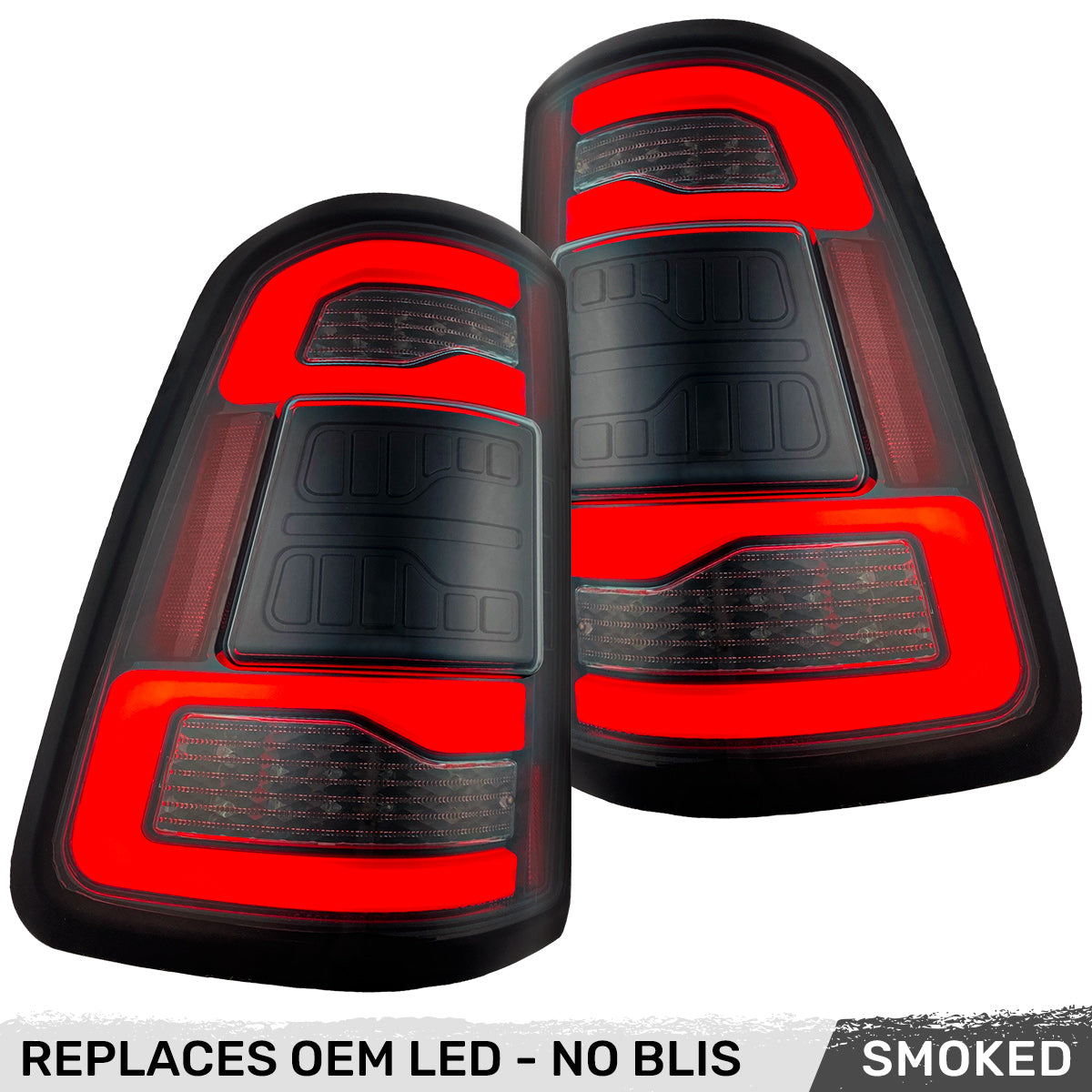 Dodge 19-23 RAM 1500 OLED TAIL LIGHTS (Replaces Factory OEM LED Tail Lights w NO Blind Spot SENSOR) - Smoked Lens