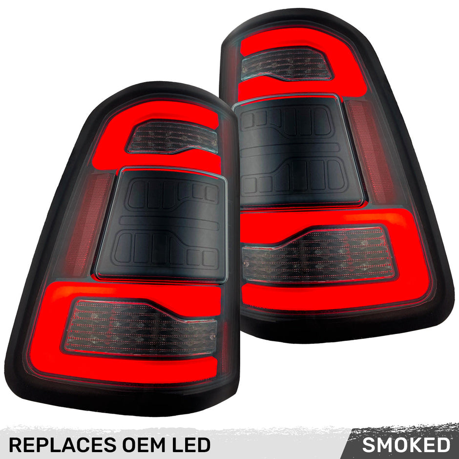 Dodge 19-23 RAM 1500 OLED TAIL LIGHTS (Replaces Factory OEM LED Tail Lights w Blind Spot Sensor) - Smoked Lens