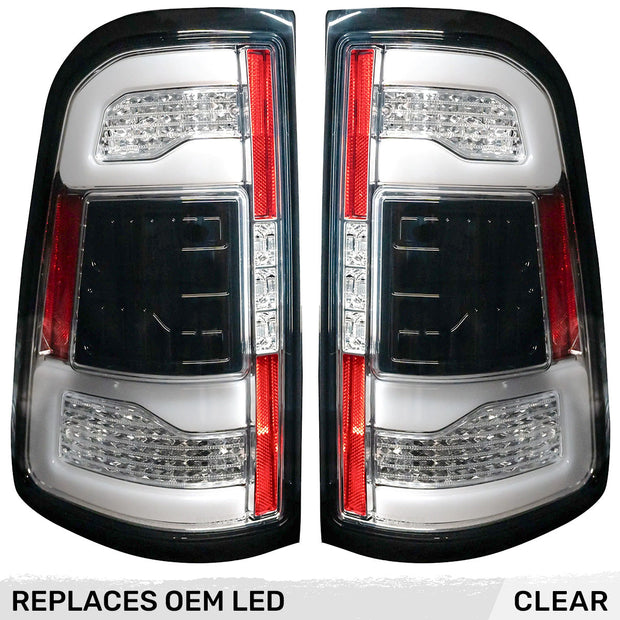 Dodge 19-23 RAM 1500 OLED TAIL LIGHTS (Replaces Factory OEM LED Tail Lights w Blind Spot Sensor) - Clear Lens