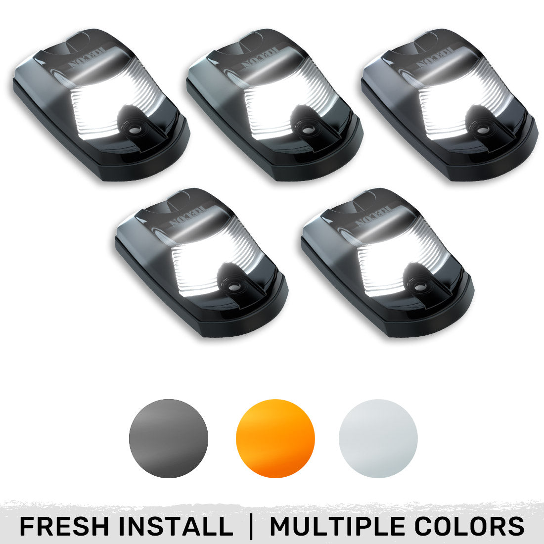 Ford 17-25 Superduty (5-Piece Set) Smoked Cab Roof Light Lens with 2-Way Forward & Rear Facing White ULTRA High-Power LEDs - ATTN: This cab light set is for a fresh install on a truck that DID NOT come with OEM cab roof lights (No Square Hole Required - Only 2 Small Screw Holes & a 1/4