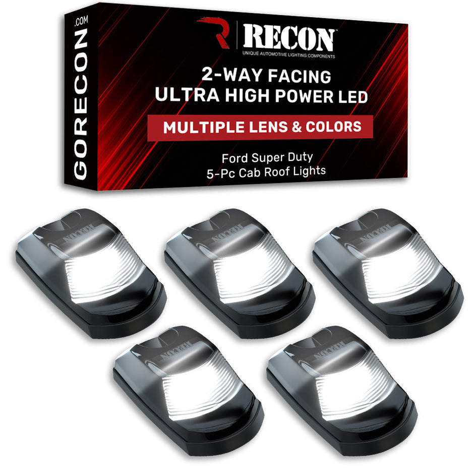 Ford 17-25 Superduty (5-Piece Set) Smoked Cab Roof Light Lens with 2-Way Forward & Rear Facing White ULTRA High-Power LEDs - ATTN: This cab light set is for a fresh install on a truck that DID NOT come with OEM cab roof lights (No Square Hole Required - Only 2 Small Screw Holes & a 1/4