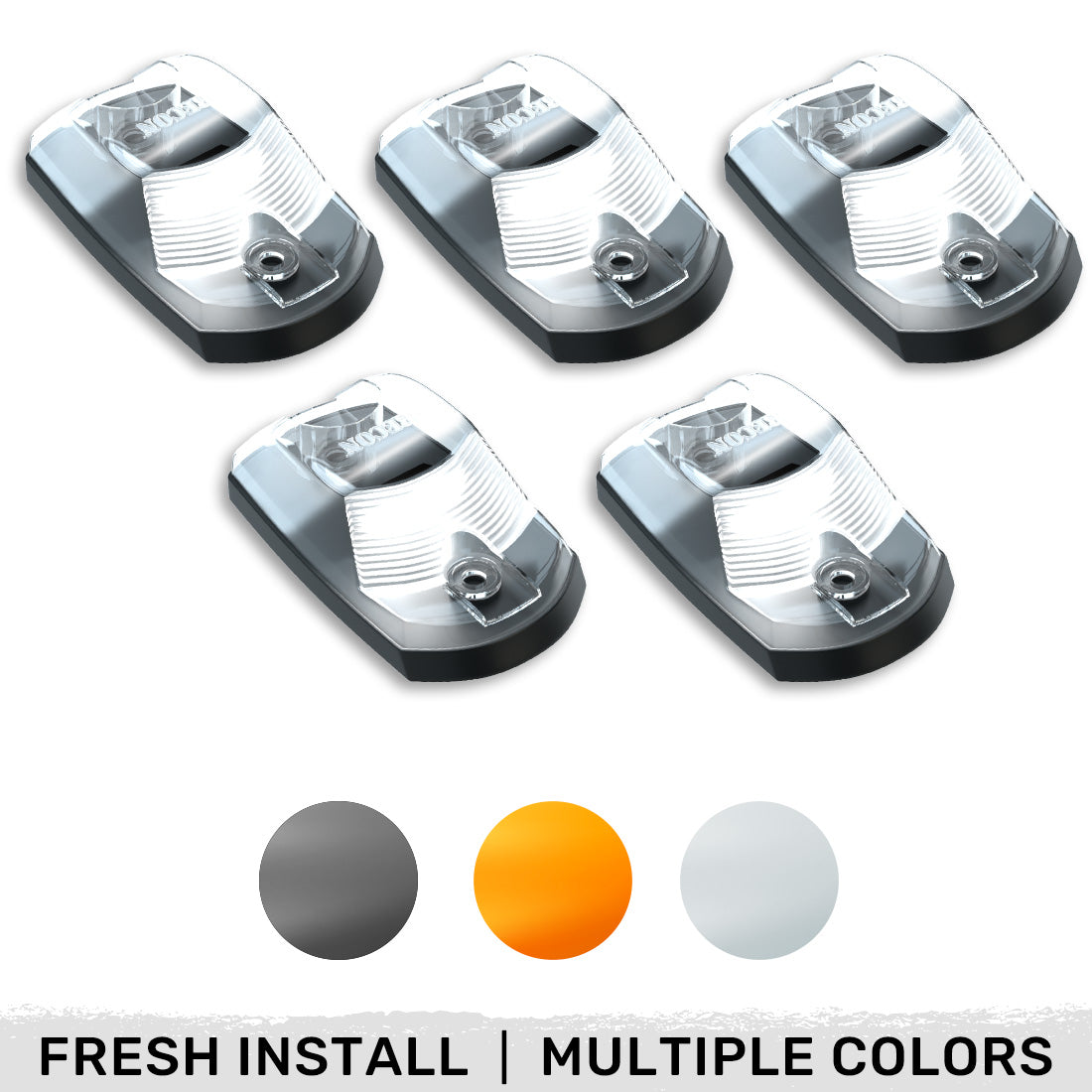 Ford 17-25 Superduty (5-Piece Set) Clear Cab Roof Light Lens with 2-Way Forward & Rear Facing White ULTRA High-Power LEDs - ATTN: This cab light set is for a fresh install on a truck that DID NOT come with OEM cab roof lights (No Square Hole Required - Only 2 Small Screw Holes & a 1/4