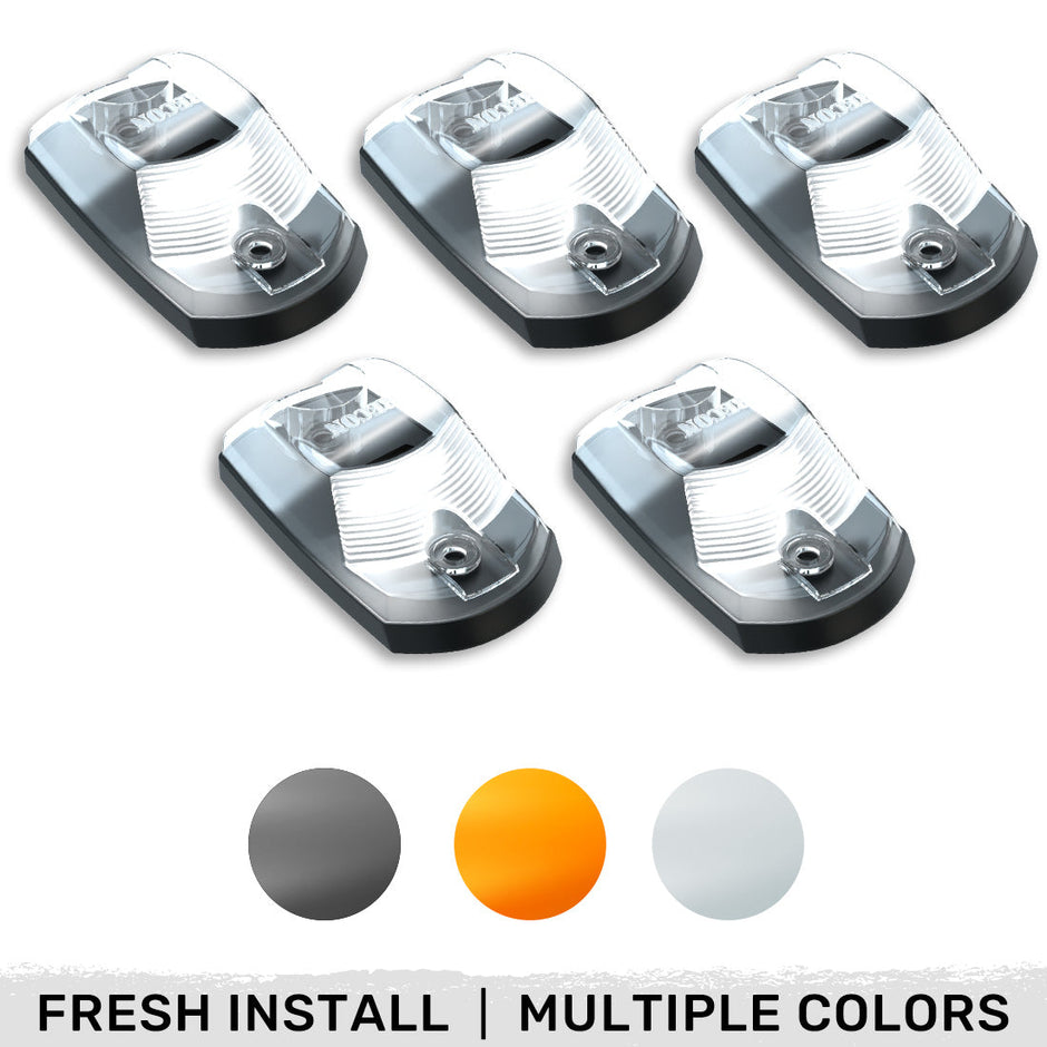 Ford 17-25 Superduty (5-Piece Set) Clear Cab Roof Light Lens with 2-Way Forward & Rear Facing White ULTRA High-Power LEDs - ATTN: This cab light set is for a fresh install on a truck that DID NOT come with OEM cab roof lights (No Square Hole Required - Only 2 Small Screw Holes & a 1/4" Round Hole for Wire) - Kit Comes Complete with Screws & Wiring Harness