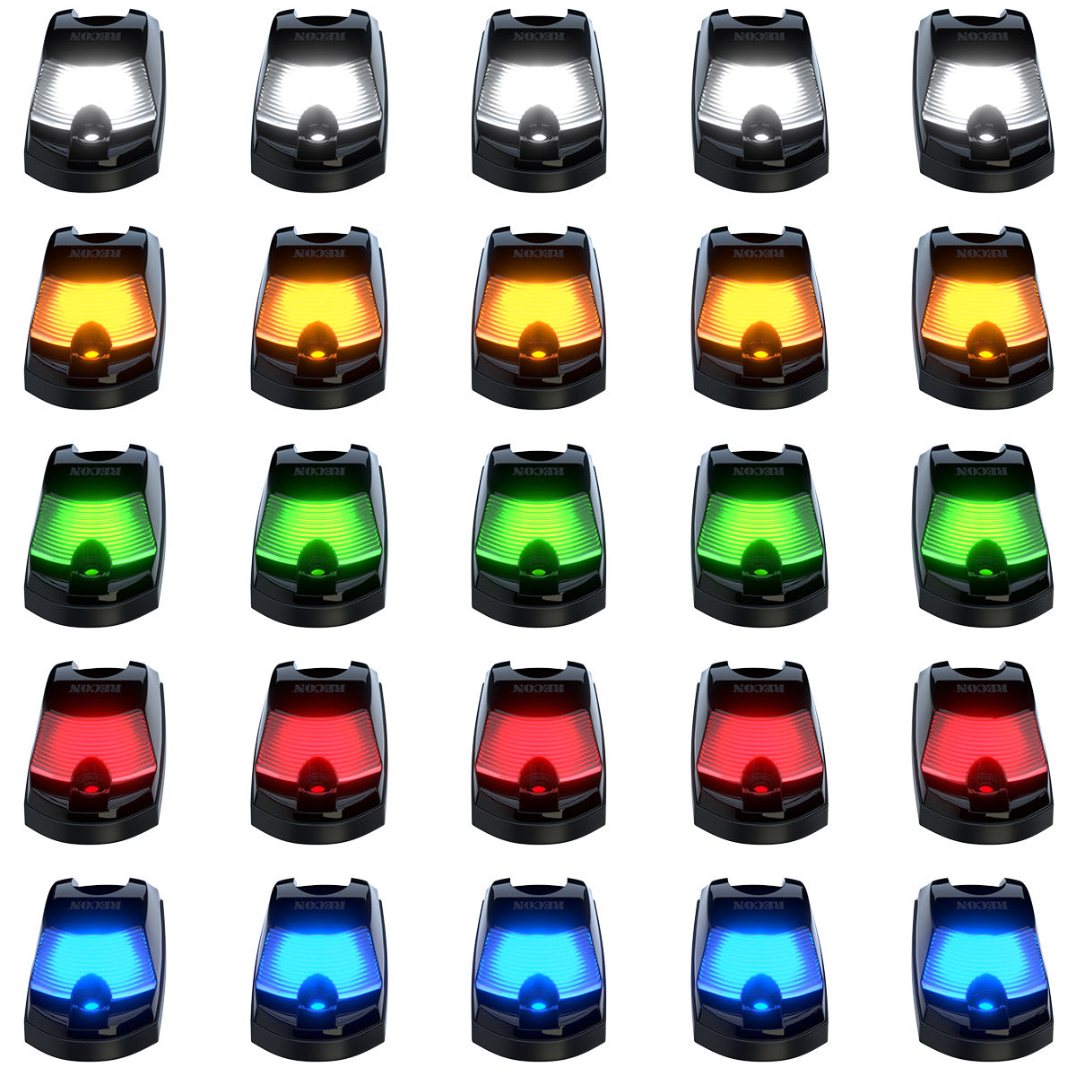 Ford 17-25 Superduty (5-Piece Set) Smoked Cab Roof Light Lens with RGB (Multi-Colored) High-Power LED's - ATTN: Cab Lights are User Controlled by Bluetooth Using App Thru Mobile Phone / Tablet - ATTN: This cab light set is for a fresh install on a truck that DID NOT come with OEM cab roof lights (No Square Hole Required - Only 2 Small Screw Holes & a 1/4