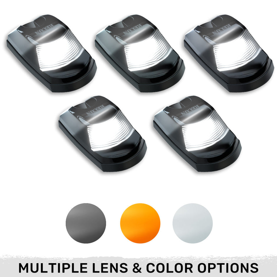 Ford 17-22 Superduty (5-Piece Set) Smoked Cab Roof Light Lens with 2-Way Forward & Rear Facing White ULTRA High-Power LEDs - ATTN: (Plug-N-Play Replacement for OEM Factory Installed Cab Roof Lights) - Image 3