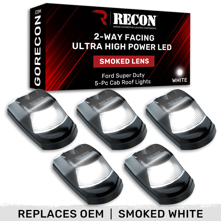 Ford 17-22 Superduty (5-Piece Set) Smoked Cab Roof Light Lens with 2-Way Forward & Rear Facing White ULTRA High-Power LEDs - ATTN: (Plug-N-Play Replacement for OEM Factory Installed Cab Roof Lights) - Image 4