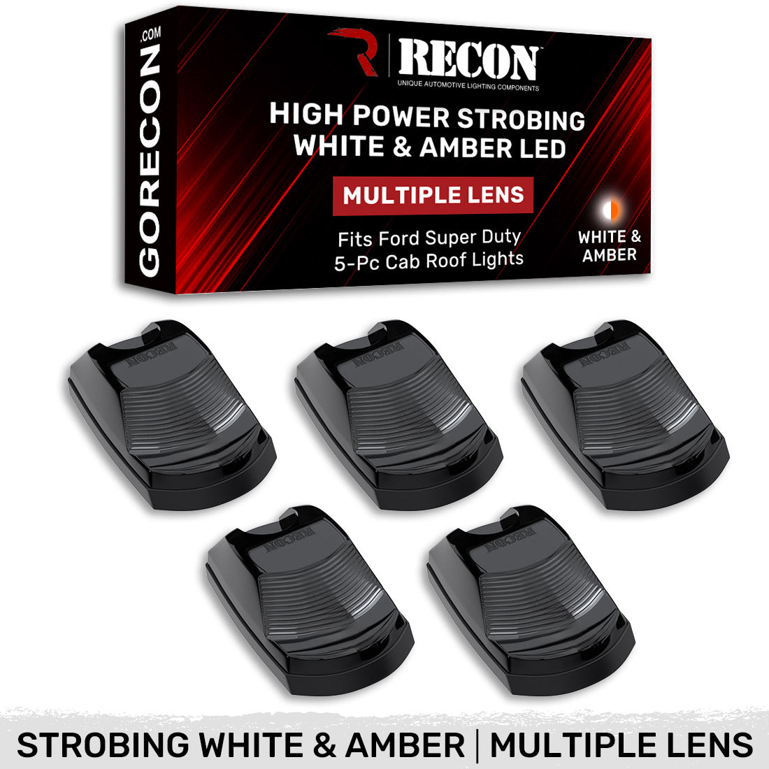 Ford 17-22 Superduty (5-Piece Set) Smoked Lens with White & Amber Strobe LED's & White or Amber Running Light LED's - Complete Kit With Wiring & Hardware