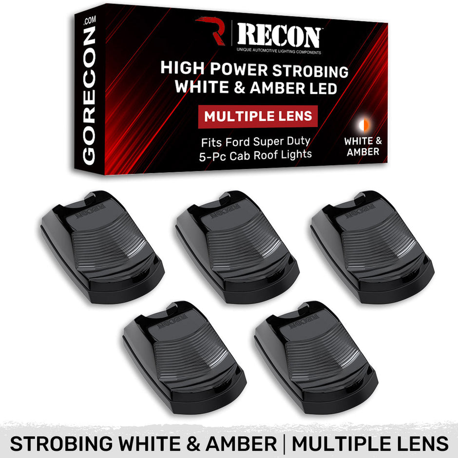 Ford 17-22 Superduty (5-Piece Set) Smoked Lens with White & Amber Strobe LED's & White or Amber Running Light LED's - Complete Kit With Wiring & Hardware