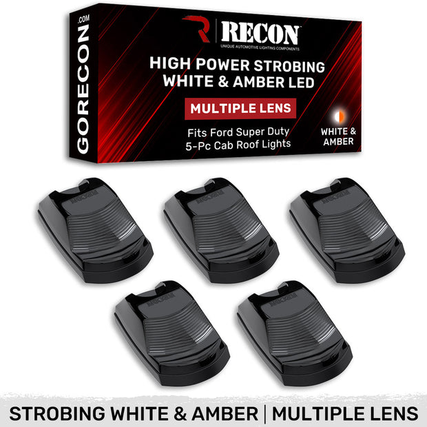 Ford 17-22 Superduty (5-Piece Set) Smoked Lens with White & Amber Strobe LED's & White or Amber Running Light LED's - Complete Kit With Wiring & Hardware