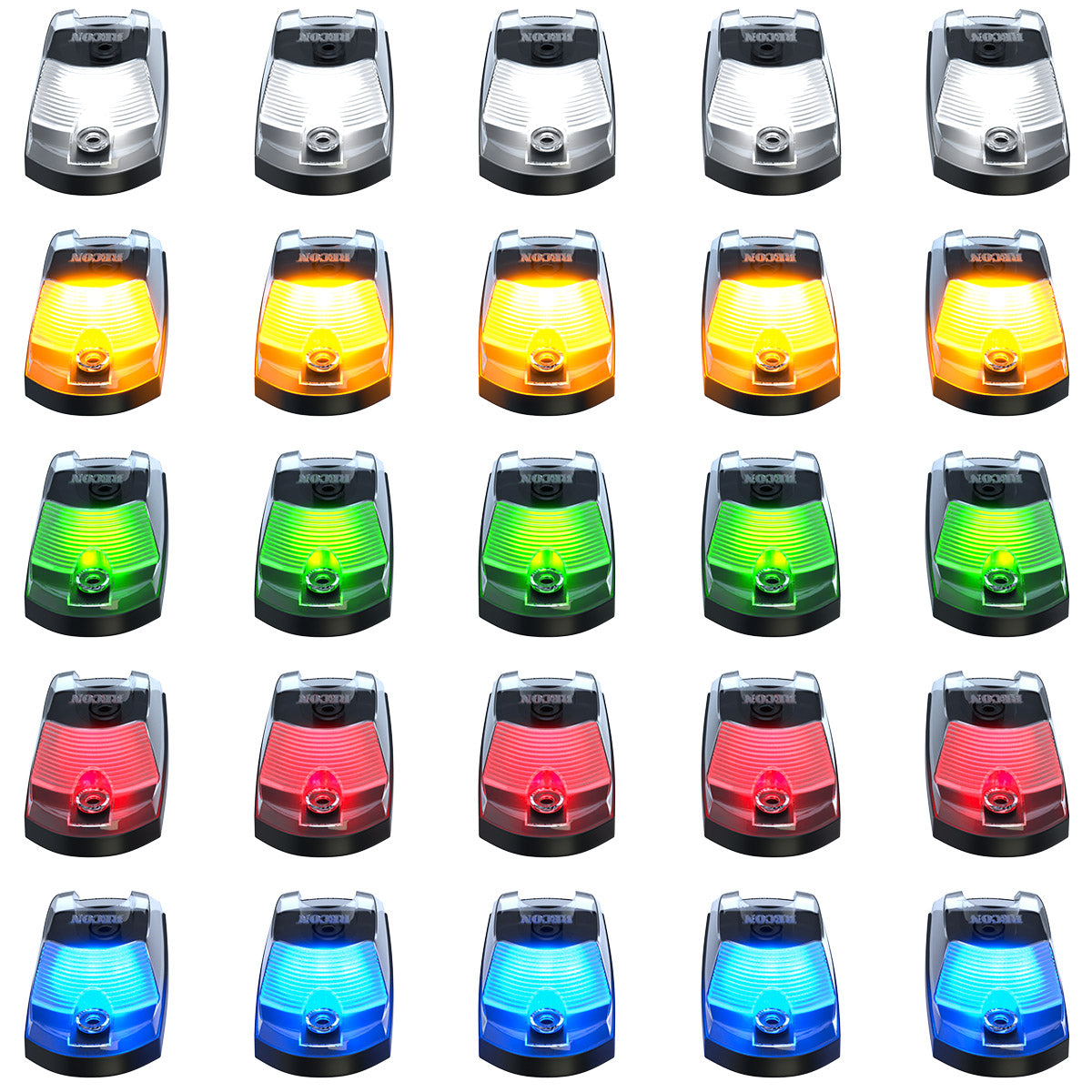 Ford 17-22 Superduty (5-Piece Set) Clear Cab Roof Light Lens with RGB (Multi-Colored) High-Power LED's - Complete Kit With Wiring & Hardware - ATTN: Cab Lights are User Controlled by Bluetooth Using App Thru Mobile Phone / Tablet - MULTI-COLORED - Image 2