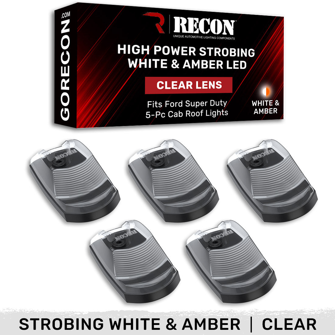 Ford 17-22 Superduty (5-Piece Set) Clear Lens with White & Amber Strobe LED's & White or Amber Running Light LED's - Complete Kit With Wiring & Hardware