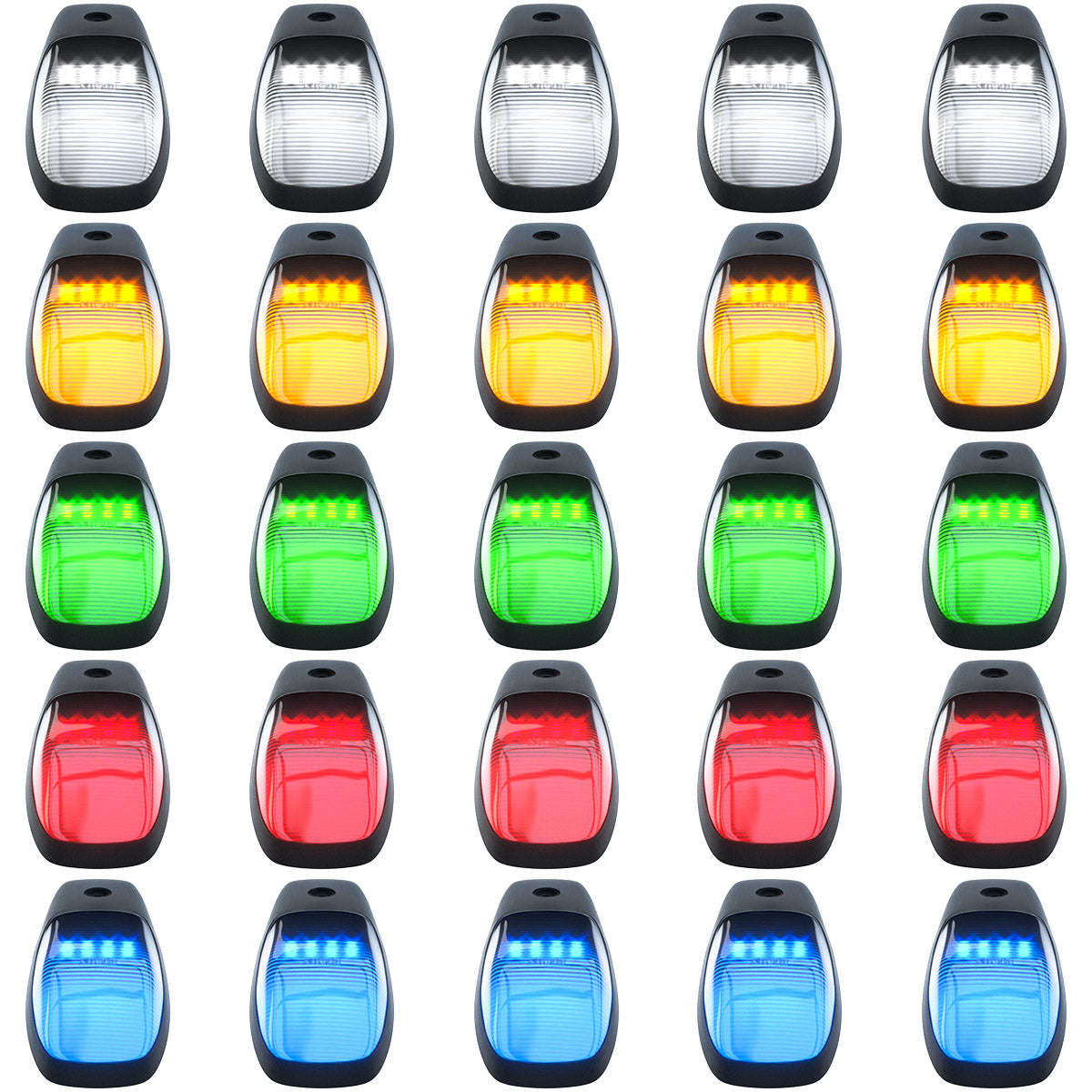 Dodge 19-23 RAM Heavy-Duty 2500 & 3500 (5-Piece Set) Clear Cab Roof Light Lens with RGB (Multi-Colored) High-Power LED's - ATTN: Cab Lights are User Controlled by Bluetooth Using App Thru Mobile Phone / Tablet - ATTN: This cab light set is for a fresh install on a truck that DID NOT come with OEM cab roof lights (No Square Hole Required - Only 2 Small Screw Holes & a 1/4
