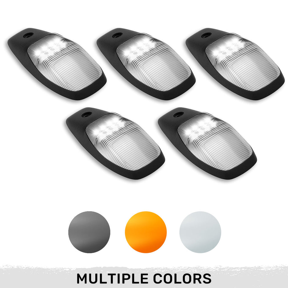Dodge 19-23 RAM Heavy-Duty 2500 & 3500 (5-Piece Set) Smoked Cab Roof Light Lens with 2-Way Forward & Rear Facing White ULTRA High-Power LEDs - ATTN: (Plug-N-Play Replacement for OEM Factory Installed Cab Roof Lights)