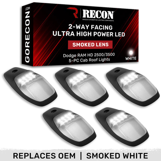 Dodge 19-23 RAM Heavy-Duty 2500 & 3500 (5-Piece Set) Smoked Cab Roof Light Lens with 2-Way Forward & Rear Facing White ULTRA High-Power LEDs - ATTN: (Plug-N-Play Replacement for OEM Factory Installed Cab Roof Lights) - Image 2