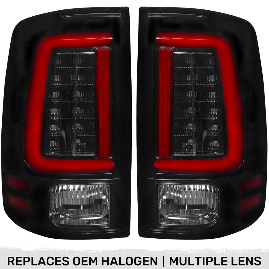 Dodge 09-18 RAM 1500 & 10-18 RAM 2500/3500 OLED TAIL LIGHTS (Replaces Factory OEM Halogen Tail Lights) - Smoked Lens