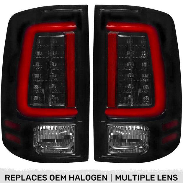 Dodge 09-18 RAM 1500 & 10-18 RAM 2500/3500 OLED TAIL LIGHTS (Replaces Factory OEM Halogen Tail Lights) - Smoked Lens