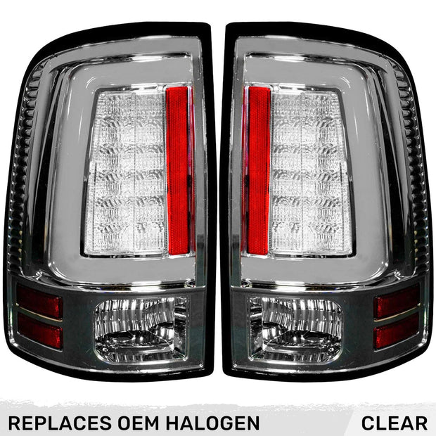 Dodge 09-18 RAM 1500 & 10-18 RAM 2500/3500 OLED TAIL LIGHTS (Replaces Factory OEM Halogen Tail Lights) - Clear Lens - Image 2