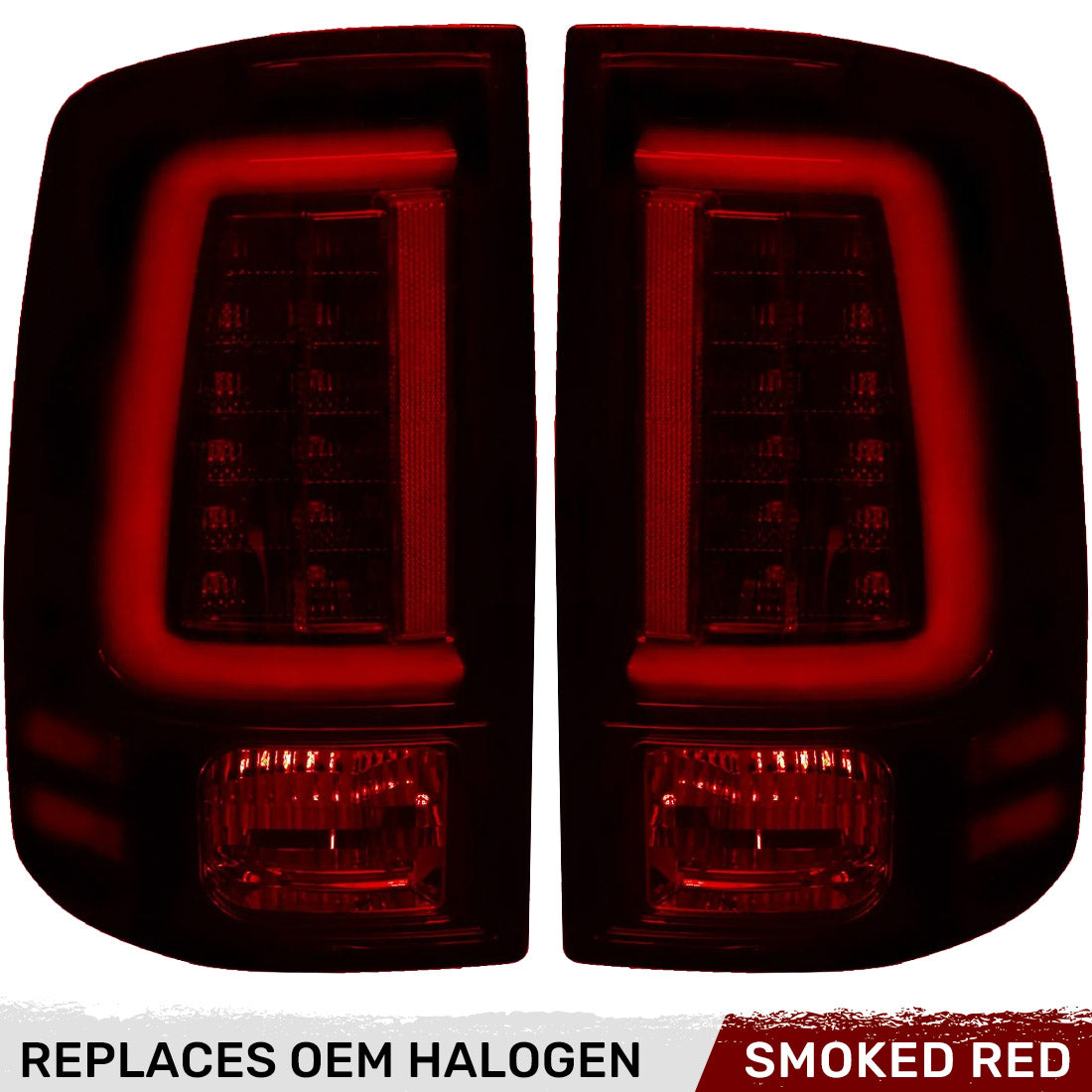 Dodge 09-18 RAM 1500 & 10-18 RAM 2500/3500 OLED TAIL LIGHTS (Replaces Factory OEM Halogen Tail Lights) - Dark Red Smoked Lens