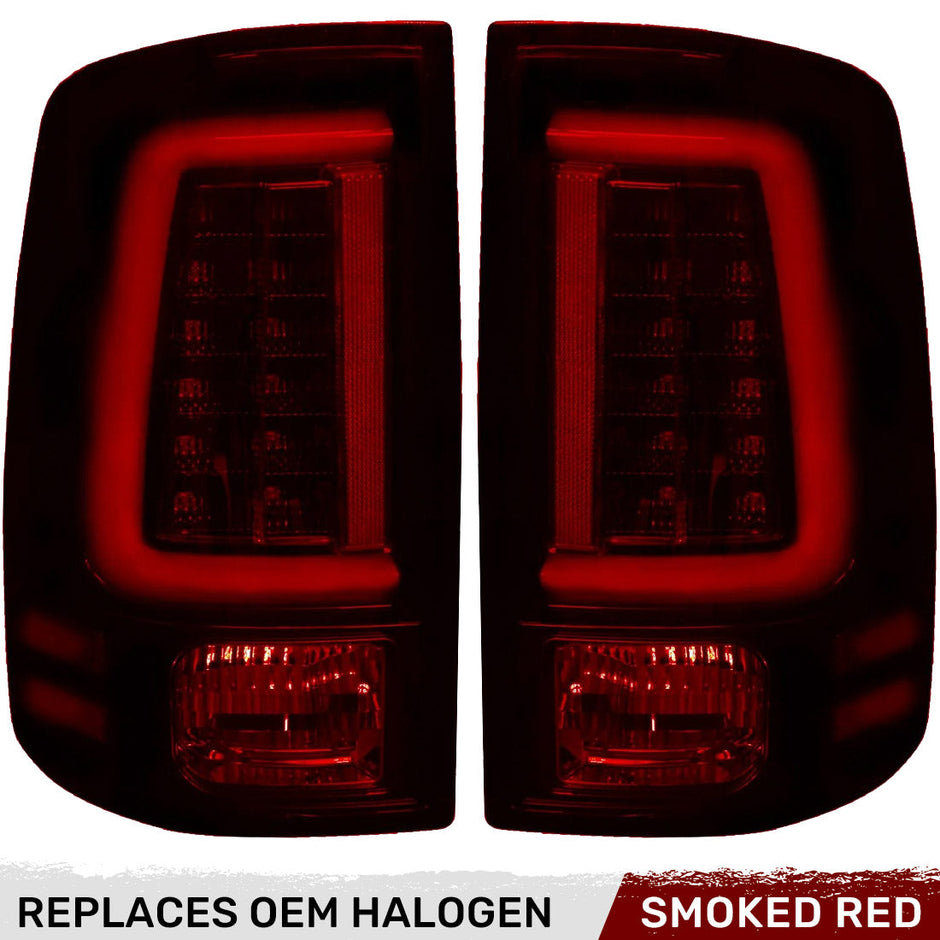 Dodge 09-18 RAM 1500 & 10-18 RAM 2500/3500 OLED TAIL LIGHTS (Replaces Factory OEM Halogen Tail Lights) - Dark Red Smoked Lens