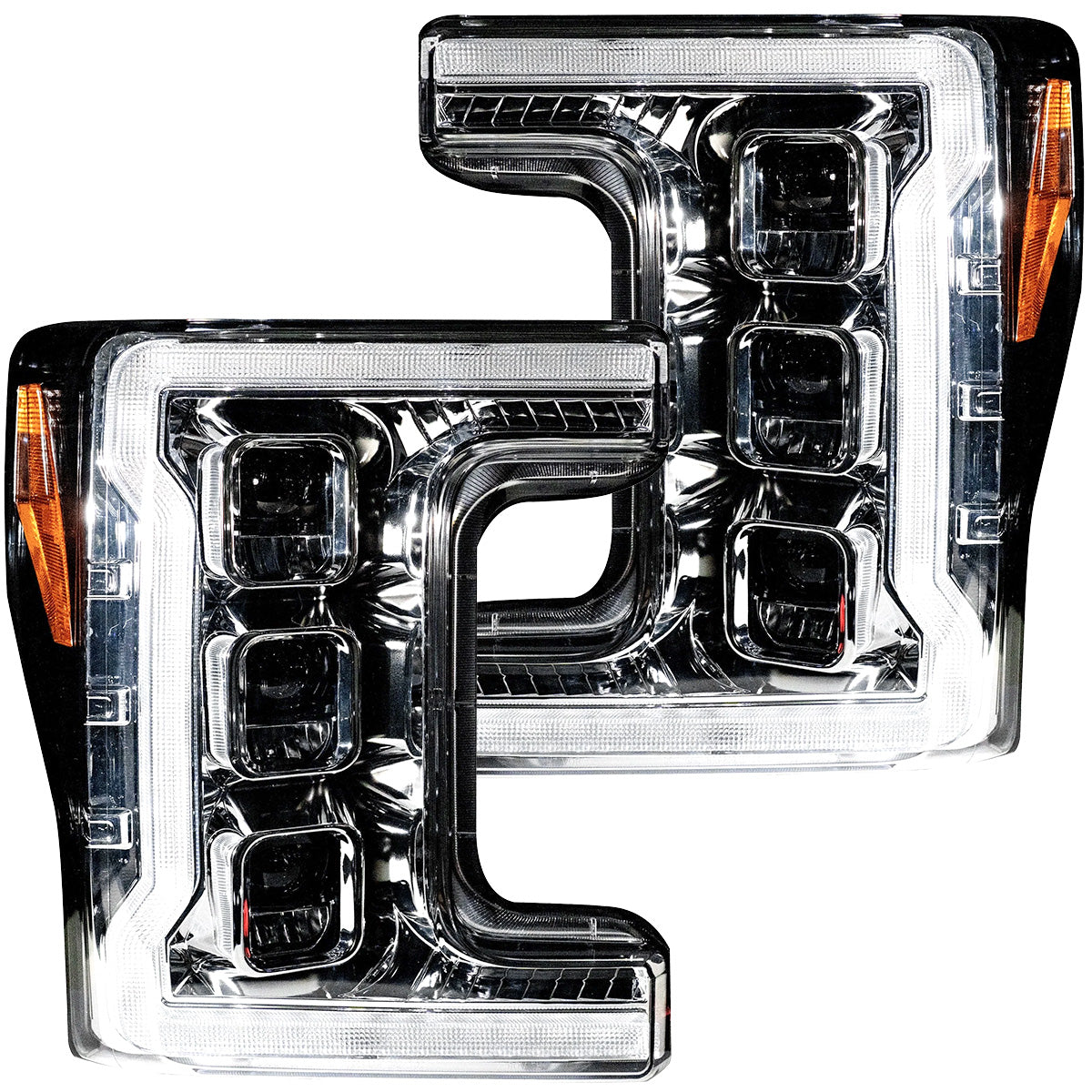 Ford Superduty 17-19 F250/F350/F450/F550 (Replaces OEM Halogen Style Head Lights Only) LED HI & LOW BEAM PROJECTOR HEADLIGHTS w/ Ultra High Power Smooth OLED DRL & SCANNING SWITCHBACK High Power Amber LED Turn Signals - Clear / Chrome - Image 4