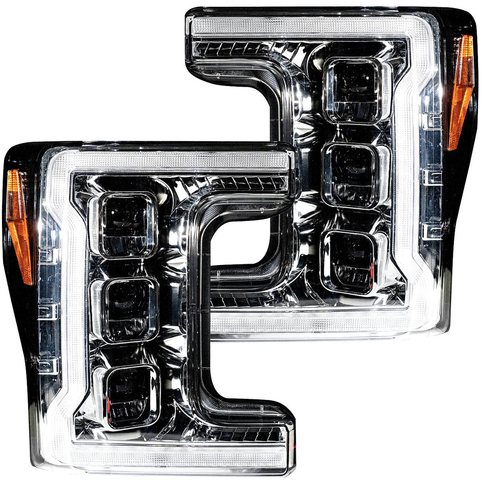 Ford Superduty 17-19 F250/F350/F450/F550 (Replaces OEM Halogen Style Head Lights Only) LED HI & LOW BEAM PROJECTOR HEADLIGHTS w/ Ultra High Power Smooth OLED DRL & SCANNING SWITCHBACK High Power Amber LED Turn Signals - Clear / Chrome - Image 4