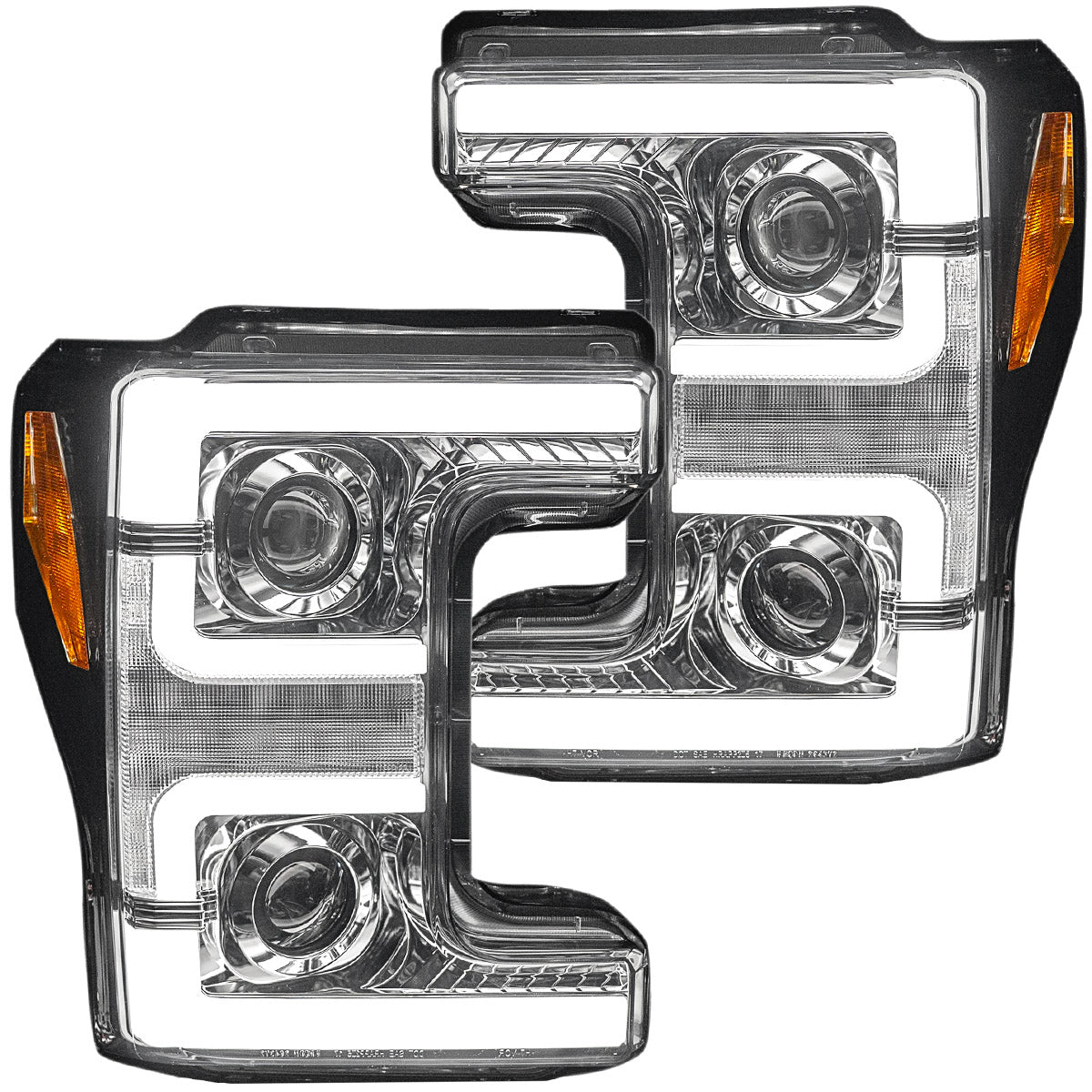 Ford Superduty 17-19 F250/F350/F450/F550 (Replaces OEM Halogen Style Head Lights Only) PROJECTOR HEADLIGHTS w/ Ultra High Power Smooth White OLED DRL & High Power Amber Switchback LED Turn Signals - Clear / Chrome