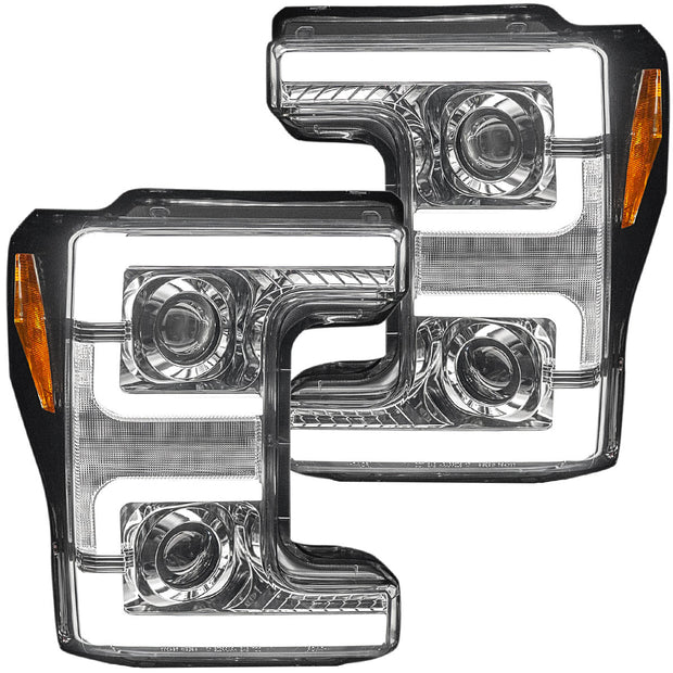 Ford Superduty 17-19 F250/F350/F450/F550 (Replaces OEM Halogen Style Head Lights Only) PROJECTOR HEADLIGHTS w/ Ultra High Power Smooth White OLED DRL & High Power Amber Switchback LED Turn Signals - Clear / Chrome