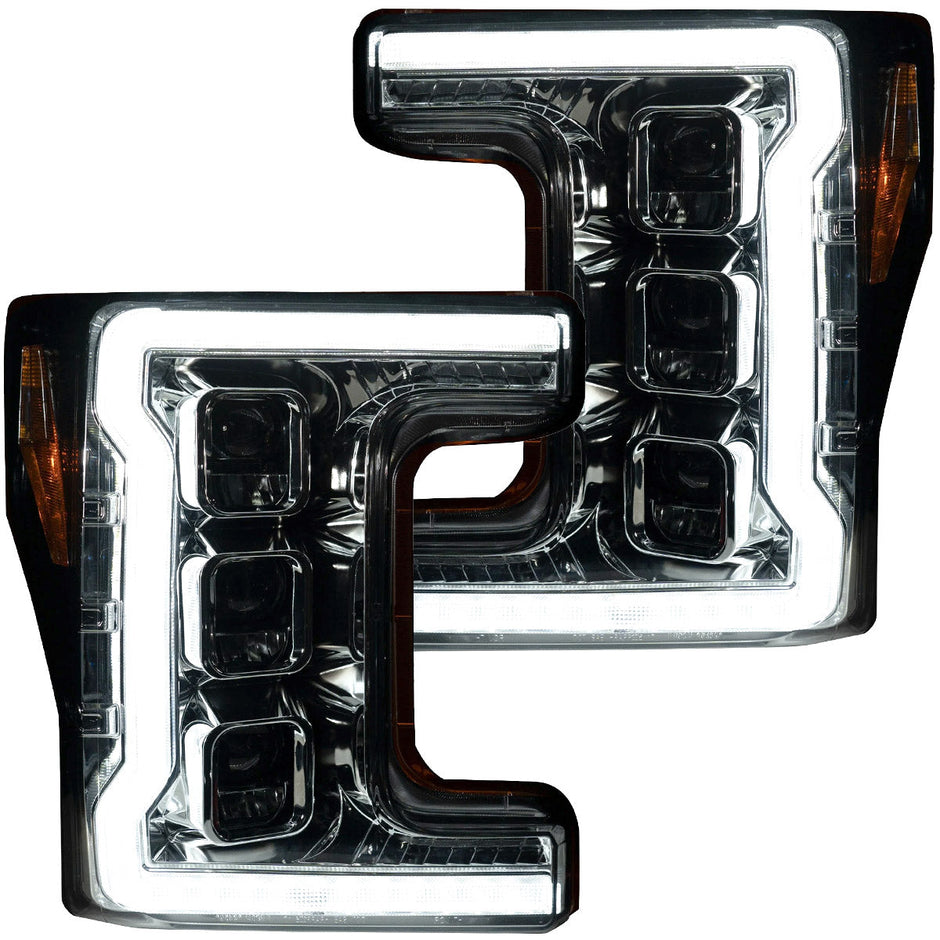Ford Superduty 17-19 F250/F350/F450/F550 (Replaces OEM Halogen Style Head Lights Only) LED HI & LOW BEAM PROJECTOR HEADLIGHTS w/ Ultra High Power Smooth OLED DRL & SCANNING SWITCHBACK High Power Amber LED Turn Signals - Clear / Chrome - Image 2