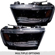 Dodge RAM 19-23 1500 5th GEN Body Style w/ OEM Halogen & Standard Reflector Housing - Halogen PROJECTOR HEADLIGHTS w/ Ultra High Power Smooth OLED DRL & SCANNING SWITCHBACK High Power Amber LED Turn Signals - Smoked / Black (Attn: Replaces OEM halogen headlights ONLY)