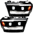 Dodge RAM 19-23 1500 5th GEN Body Style w/ OEM Halogen & Standard Reflector Housing - Halogen PROJECTOR HEADLIGHTS w/ Ultra High Power Smooth OLED DRL & SCANNING SWITCHBACK High Power Amber LED Turn Signals - Smoked / Black (Attn: Replaces OEM halogen headlights ONLY) - Image 2