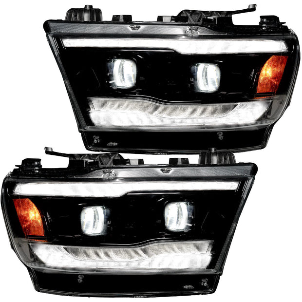 Dodge RAM 19-23 1500 5th GEN Body Style w/ OEM Halogen & Standard Reflector Housing - Halogen PROJECTOR HEADLIGHTS w/ Ultra High Power Smooth OLED DRL & SCANNING SWITCHBACK High Power Amber LED Turn Signals - Smoked / Black (Attn: Replaces OEM halogen headlights ONLY) - Image 2