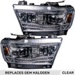 Dodge RAM 19-23 1500 5th GEN Body Style w/ OEM Halogen & Standard Reflector Housing - Halogen PROJECTOR HEADLIGHTS w/ Ultra High Power Smooth OLED DRL & SCANNING SWITCHBACK High Power Amber LED Turn Signals - Clear / Chrome (Attn: Replaces OEM halogen headlights ONLY)