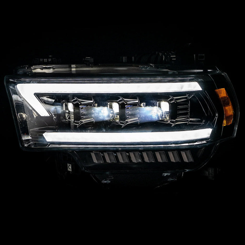 Dodge RAM 19-23 2500/3500 5th GEN Body Style w/ OEM Halogen & Standard Reflector Housing - LED PROJECTOR HEADLIGHTS w/ Ultra High Power Smooth OLED DRL & SCANNING SWITCHBACK High Power Amber LED Turn Signals - Smoked / Black (Attn: Replaces OEM halogen headlights w standard reflector housing ONLY) - Image 2