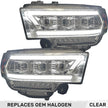 Dodge RAM 19-23 2500/3500 5th GEN Body Style w/ OEM Halogen & Standard Reflector Housing - LED PROJECTOR HEADLIGHTS w/ Ultra High Power Smooth OLED DRL & SCANNING SWITCHBACK High Power Amber LED Turn Signals - Clear / Chrome (Attn: Replaces OEM halogen headlights w standard reflector housing ONLY) - Image 4