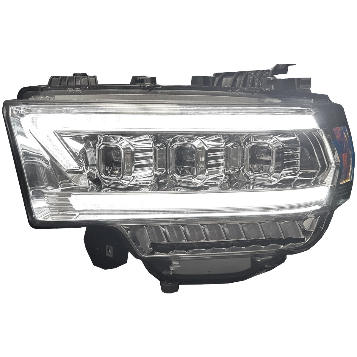 Dodge RAM 19-23 2500/3500 5th GEN Body Style w/ OEM Halogen & Standard Reflector Housing - LED PROJECTOR HEADLIGHTS w/ Ultra High Power Smooth OLED DRL & SCANNING SWITCHBACK High Power Amber LED Turn Signals - Clear / Chrome (Attn: Replaces OEM halogen headlights w standard reflector housing ONLY) - Image 3