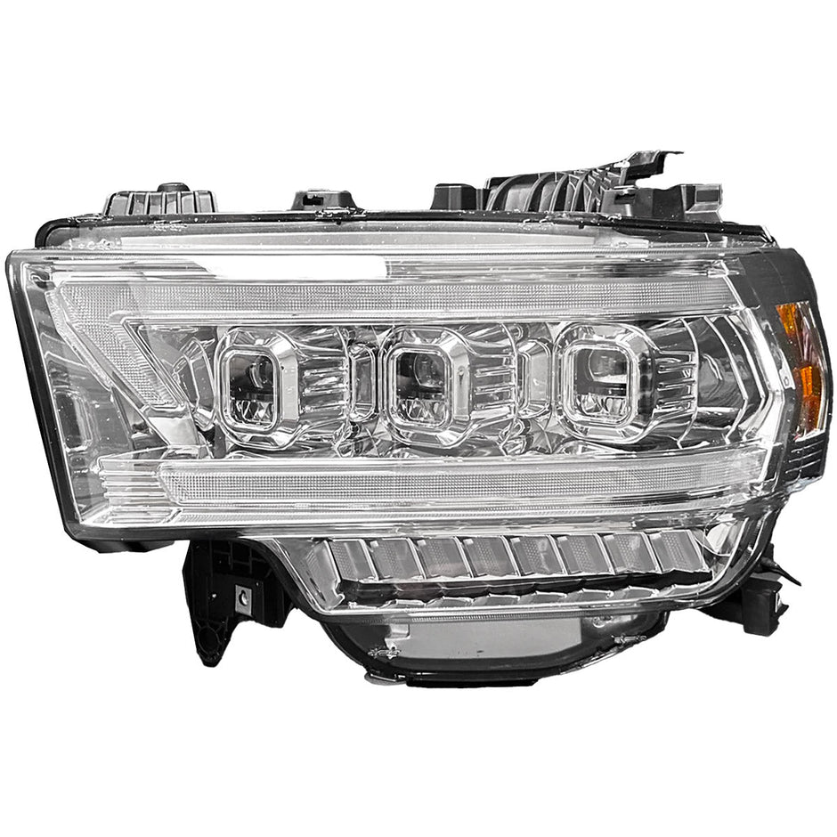 Dodge RAM 19-23 2500/3500 5th GEN Body Style w/ OEM Halogen & Standard Reflector Housing - LED PROJECTOR HEADLIGHTS w/ Ultra High Power Smooth OLED DRL & SCANNING SWITCHBACK High Power Amber LED Turn Signals - Clear / Chrome (Attn: Replaces OEM halogen headlights w standard reflector housing ONLY) - Image 2
