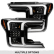 Ford F150 18-20 PROJECTOR HEADLIGHTS w/ Ultra High Power Smooth White OLED DRL & SCANNING SWITCHBACK High Power Amber LED Turn Signals (Replaces OEM Halogen Style Head Lights Only) - Smoked / Black