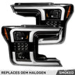 Ford F150 18-20 PROJECTOR HEADLIGHTS w/ Ultra High Power Smooth White OLED DRL & SCANNING SWITCHBACK High Power Amber LED Turn Signals (Replaces OEM Halogen Style Head Lights Only) - Smoked / Black - Image 3