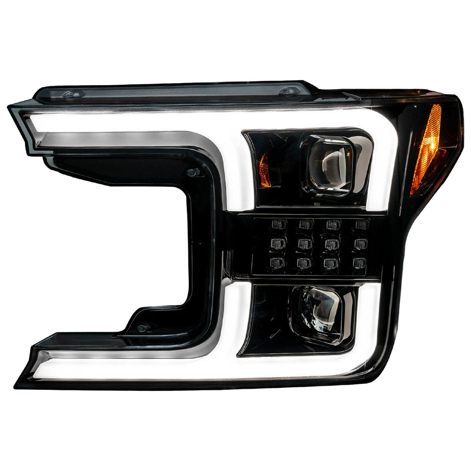 Ford F150 18-20 PROJECTOR HEADLIGHTS w/ Ultra High Power Smooth White OLED DRL & SCANNING SWITCHBACK High Power Amber LED Turn Signals (Replaces OEM Halogen Style Head Lights Only) - Smoked / Black - Image 2