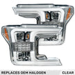 Ford F150 18-20 PROJECTOR HEADLIGHTS w/ Ultra High Power Smooth White OLED DRL & SCANNING SWITCHBACK High Power Amber LED Turn Signals (Replaces OEM Halogen Style Head Lights Only) - Clear / Chrome - Image 2