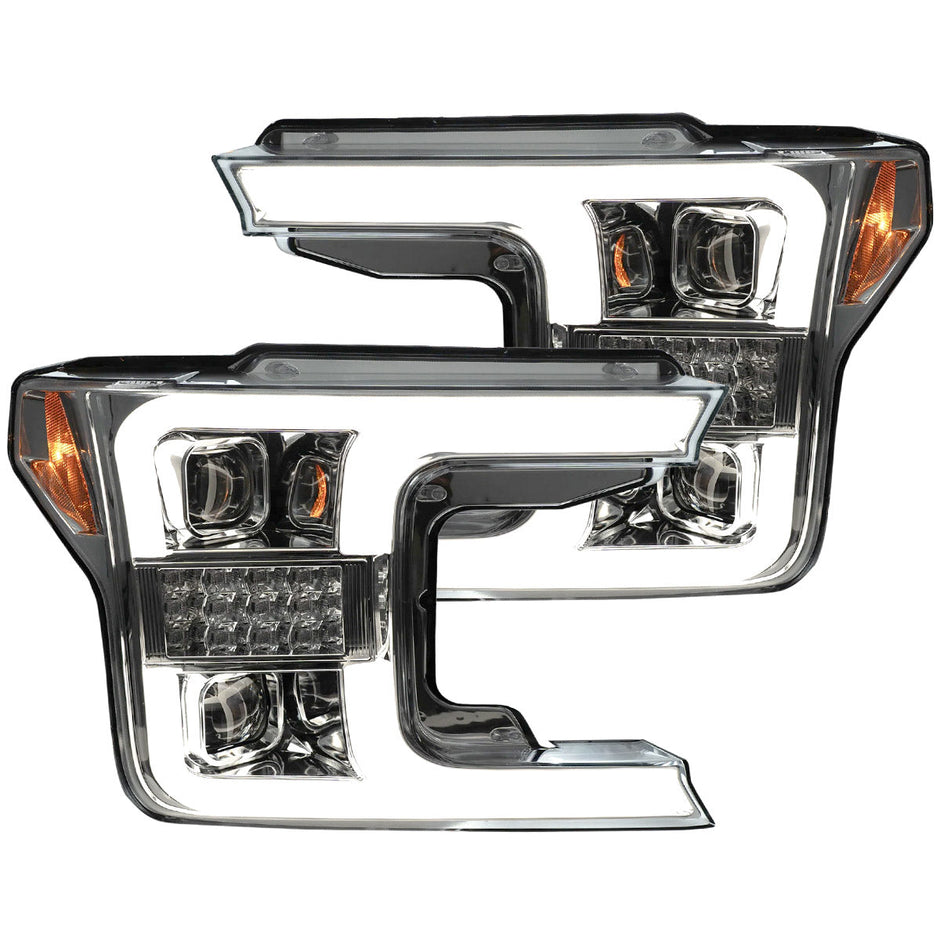 Ford F150 18-20 PROJECTOR HEADLIGHTS w/ Ultra High Power Smooth White OLED DRL & SCANNING SWITCHBACK High Power Amber LED Turn Signals (Replaces OEM Halogen Style Head Lights Only) - Clear / Chrome - Image 3