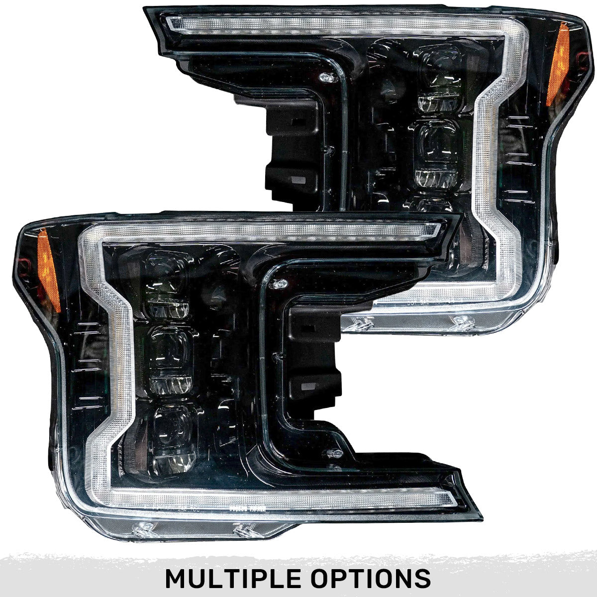 Ford F150 18-20 LED HEADLIGHTS w/ Ultra High Power LED HI & LOW BEAM & Smooth OLED DRL & SCANNING SWITCHBACK Amber LED Turn Signals (Replaces OEM Halogen Style Head Lights Only) - Smoked / Black