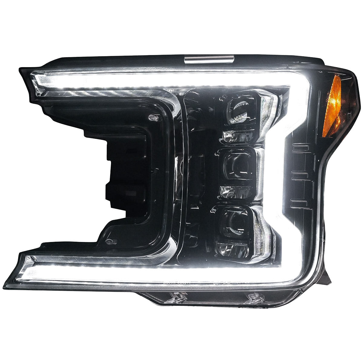 Ford F150 18-20 LED HEADLIGHTS w/ Ultra High Power LED HI & LOW BEAM & Smooth OLED DRL & SCANNING SWITCHBACK Amber LED Turn Signals (Replaces OEM Halogen Style Head Lights Only) - Smoked / Black - Image 4