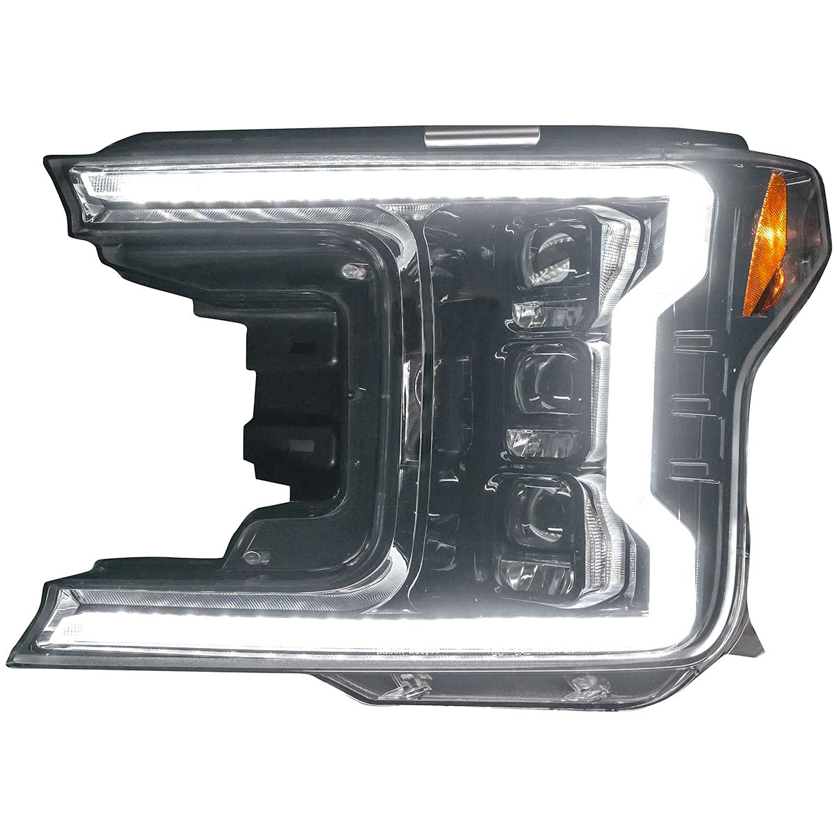 Ford F150 18-20 LED HEADLIGHTS w/ Ultra High Power LED HI & LOW BEAM & Smooth OLED DRL & SCANNING SWITCHBACK Amber LED Turn Signals (Replaces OEM Halogen Style Head Lights Only) - Clear / Chrome